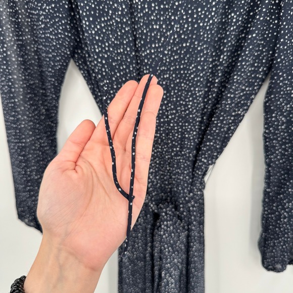 Loft Navy Blue/White Speck Long Sleeve V-Neck Dress Women's Sz 6 - Picture 4 of 12